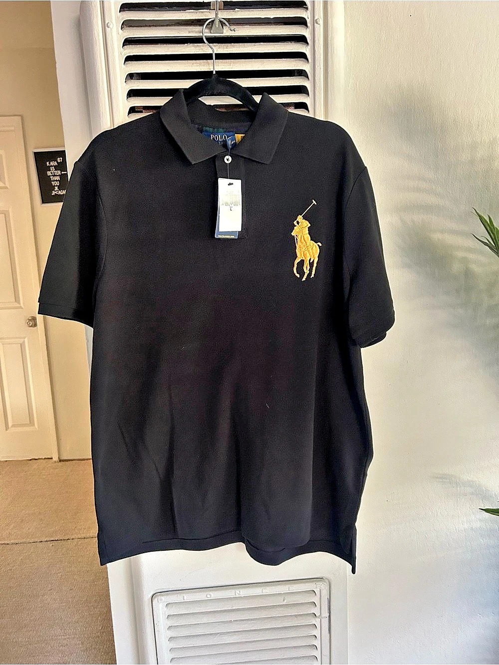 Polo Ralph Lauren Classic Fit Mesh Polo Shirt Black & Gold Large